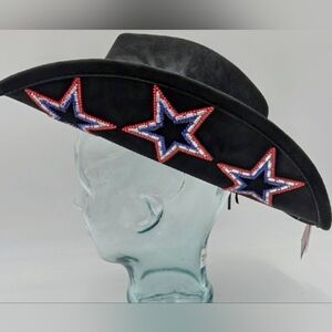 Western Cowgirl Hat Black Velvet Embellished  Rhinestone Stars